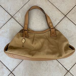 Tan Fossil bag with leather straps and bottom. EUC
